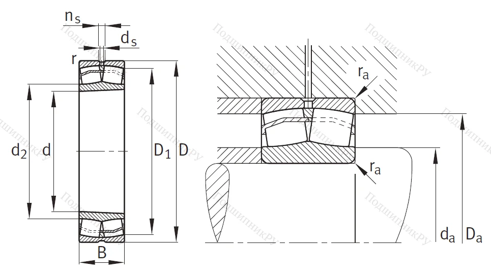 Сферический роликовый подшипник с конической посадкой на вал 22224 E 1K