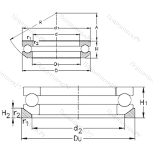 Подшипник шариковый упорный 53232+U 232