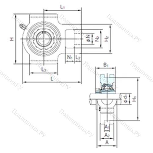 Подшипниковый узел шариковый радиальный UKT 318+H 2318