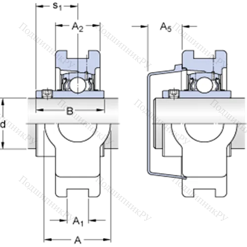 Натяжные подшипниковые узлы типа Y (литой корпус, крепление стопорными винтами) TU 1.1/2 TF