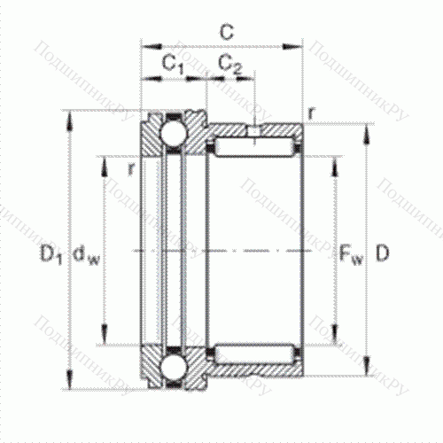 Шарикоподшипник упорный комбинированный с игольчатыми роликами